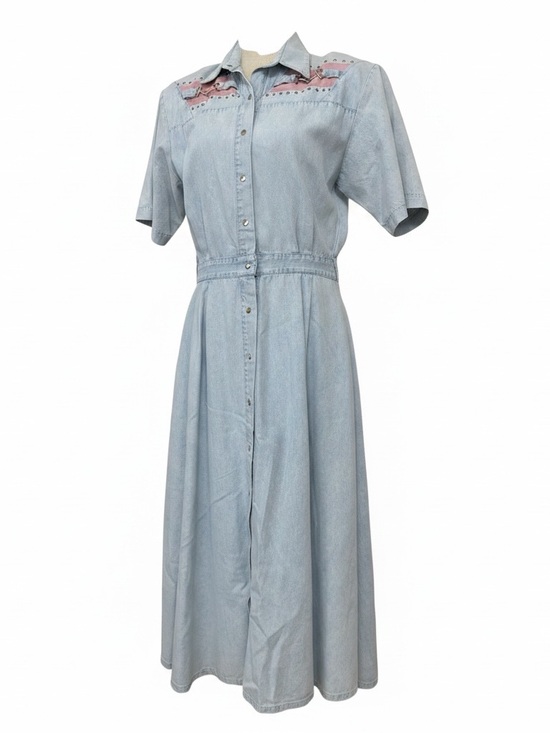 Vintage Dresses & Skirts - Vintage Rio Brand Denim Short Sleeve Button Down Dress Women’s Size Small
